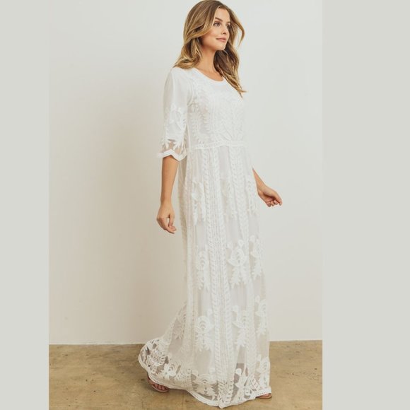 Dresses & Skirts - Safflower Lace Maxi Dress (IKD2340S) - DEFECT